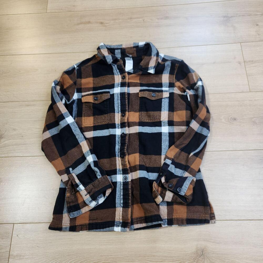 Patagonia Fjord Flannel Shirt Womens 0 Brown Plaid Organic Button Up Long Sleeve